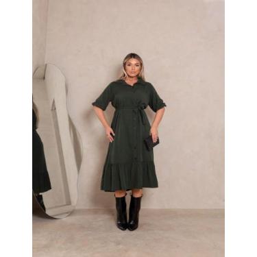 Imagem de Vestido midi com botões frontais, manga e faixa para amarrar na contur