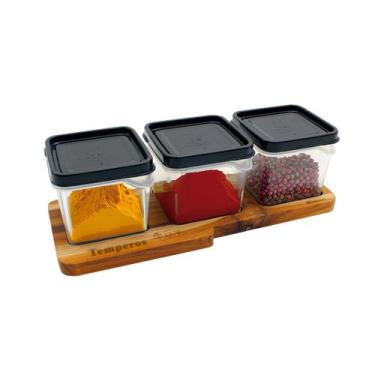 Imagem de Porta temperos com base de madeira teca - Nitron