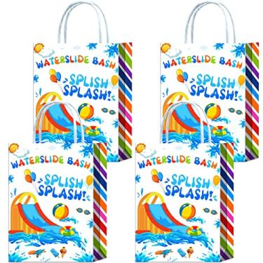 Imagem de 16 peças de sacos de guloseimas para toboáguas com respingos de água, suprimentos de festa de aniversário, tobogã, lanches, lembrancinhas de festa com alças para crianças, tema aquático de verão,
