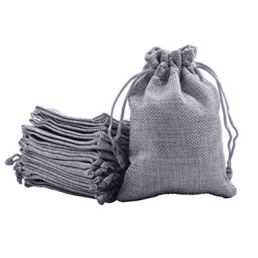 Imagem de Sansam vários tamanhos e cores de sacos de presente de estopa com cordões, bolsas de joias para lembrancinhas de casamento, sacos de doces, lembrancinhas de festa, Cinza, 5.2 x 6.8 Inch