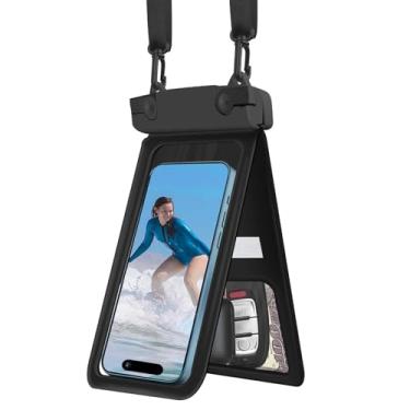 Imagem de Bolsa de telefone impermeável, capa para celular IPX8 Double Space para iPhone 15 14 13 Pro Max Plus Samsung Galaxy S23 S22 Ultra, cordão destacável, Cruise Ship Essentials (preto)