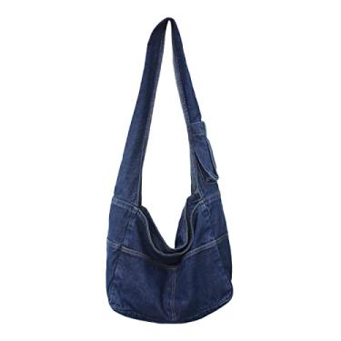Imagem de LUI SUI Bolsas jeans Hobo para mulheres retrô bolsa de ombro casual Jean Tote Bolsas Vintage Satchel Bolsas para meninas adolescentes, Azul escuro, One Size