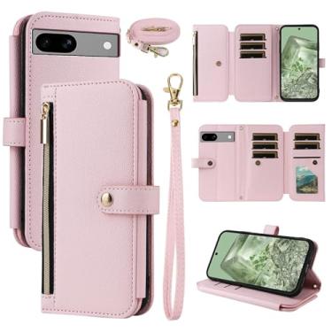 Imagem de Dswteny Capa carteira para Google Pixel 6A 5G 2022 com alça de pulso alça de ombro bolsa com zíper, suporte de cartão de crédito flip de couro de luxo acessórios capa de celular para Pixel6A A6