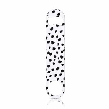 Imagem de TASDANA Abridor de garrafas de aço inoxidável com padrão de pontos pequenos, círculos de bolinhas pretas com bordas ásperas, rabisco, moderno, liso, abridor de garrafa de cerveja, chaveiro para casa,