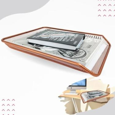 Imagem de Kit organizador de escritorio rose gold, lixeira aramada, porta caneta