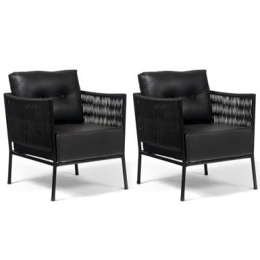 Imagem de Poltrona Corda Náutica  Preto/Preto  Living, Varanda, Estar  Kit 2 - P