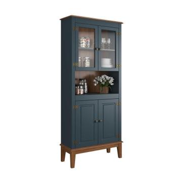 Imagem de Cristaleira De Madeira Maciça 4 Portas Azul Petróleo - Fundo Amêndoa