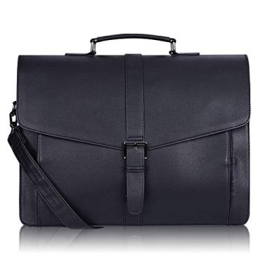 Imagem de ESTARER Maleta masculina de couro para laptop de 15,6 polegadas, bolsa ombro profissional, preta