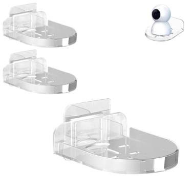 Imagem de Akenhety 3 peças adesivas para prateleira de monitor de bebê, pequenas prateleiras flutuantes para câmera de segurança para mini alto-falante, figuras pop, relógio, suporte para câmera de casa