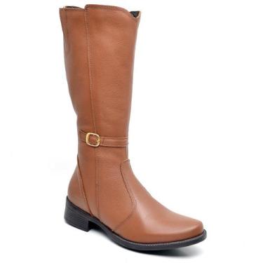 Imagem de Bota Feminina Montaria Cano Alto Salto Baixo Grosso Em Couro Nobre Car
