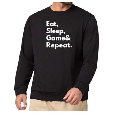 Imagem de Moletom Gola Frase Gamer Comer Dormir - Loja Click Campus, Azul, M