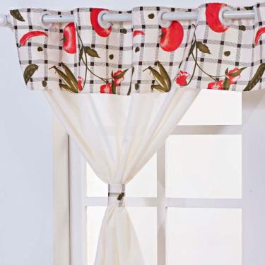Imagem de Cortina para Cozinha 2,00x1,40 Oxford Com Ilhos e Bando Estampado + Pr
