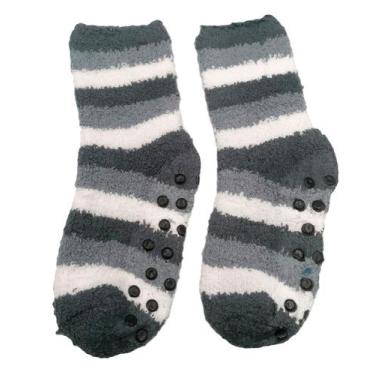 Imagem de kit 2 Meias Pelúcia infantil Inverno Menino Listras Antiderrapante Que