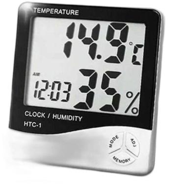 Imagem de Termo Higrômetro Medidor Temperatura Umidade Relógio Digital