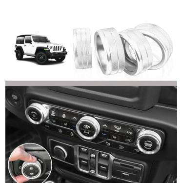 Imagem de Console central de ar condicionado interruptor A/C botão interruptor de farol botão de acabamento anéis de cobertura compatíveis com Jeep Wrangler JL JLU Gladiator JT 4xe alumínio 2018-2024, 4 peças,