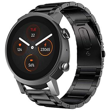 Imagem de Compatível com pulseiras Ticwatch E3, pulseira de substituição de metal de aço inoxidável Lamshaw compatível com relógio inteligente Ticwatch E3 (preto)