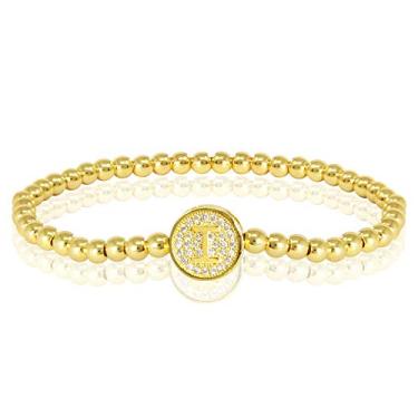 Imagem de by you Pulseiras femininas com inicial de 26 letras, berloque redondo, aço inoxidável, ouro, prata, contas, Small, Strass, Strass