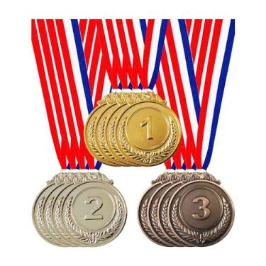 Imagem de Jauisus 12 peças de medalhas de bronze e prata ouro 1º 2º 3º lugar medalhas de prêmio de metal estilo olímpico prêmios vencedores com fita de pescoço para esportes, festas, prêmios, competições, 5 centímetros