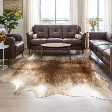 Imagem de AROGAN Western Decor Tapete de pele sintética de couro de vaca, 2,8 x 1,8 m, tapete de pele de animal premium de pele de vaca, tapetes duráveis com estampa de vaca para decoração de parede, tapete