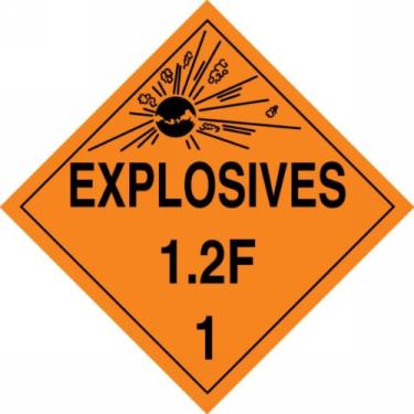 Imagem de Accuform MPL114CT10 PF-Cartolina Hazard Class 1/Division 2F DOT Placard, Legend "Explosives 1.2F 2.5 cm com gráfico, 26 cm de largura x 26 cm de comprimento, preto em laranja (pacote com 10)
