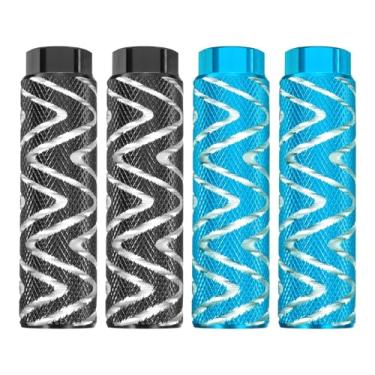 Imagem de HARFINGTON 2 pares de pedais de bicicleta de liga de alumínio traseiros para acrobacias antiderrapantes servem para eixos de 9,5 mm para mountain bike BMX, preto e azul celeste