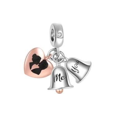 Imagem de MiiFort Berloque de coração triplo com pingente de sino de casamento You and Me em dois tons compatível com pulseiras Pandora Charms, One Size, Cobre, Sem Pedra Preciosa