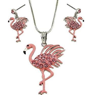 Imagem de Conjunto de colar e brincos com pingente de flamingo rosa DianaL Boutique 53 cm de corrente