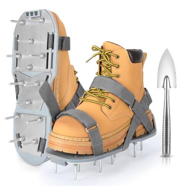 Imagem de DenForste Sapatos aeradores de gramado para grama - Sapatos aeradores de grama pré-montados para gramado - Ferramenta aeradora de solo para arejar pátio jardim, cinza