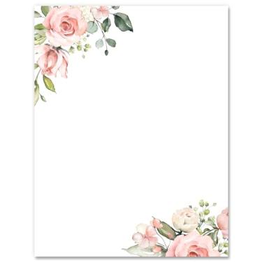 Imagem de AnyDesign 60 folhas papel timbrado floral aquarela rosa flor carta primavera notas papel de saudação para casamento, chá de panela, convite para escritório impressão, 21 x 28 cm