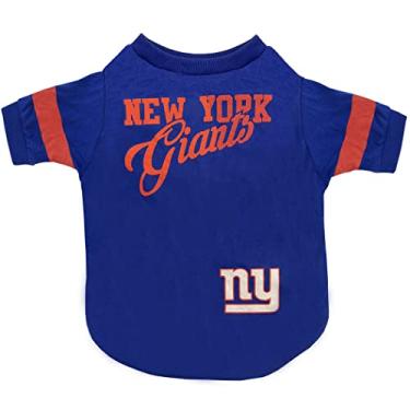 Imagem de Camiseta NFL New York Giants para cães e gatos, pequena. Camiseta de cachorro de futebol para fãs de times da NFL. Design listrado moderno novo e atualizado, durável e bonito esporte camiseta de pet