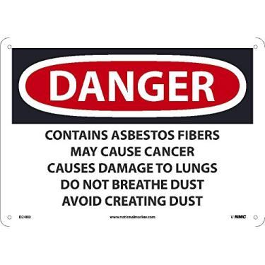 Imagem de NMC D24RB Sinal de perigo marcador nacional – Contém fibras de amianto que podem causar câncer causam danos aos pulmões, não respire poeira, evite criar poeira, 25,5 cm x 35,5 cm, plástico rígido