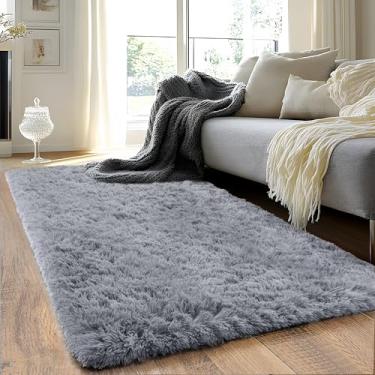 Imagem de Quntue Tapetes de corredor para quarto, 5 x 15 cm, para corredores, antiderrapante, macio, felpudo para sala de estar, tapete de chão para quarto de criança, cinza