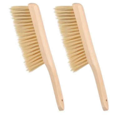 Imagem de PATIKIL Escova de vassoura manual de madeira de 33 cm, 2 peças de escova de cerdas macias com alça para lareira, sofá, móveis, marcenaria, limpeza, desenho, cáqui