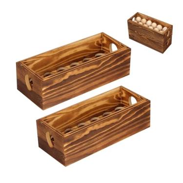 Imagem de KVMORZE Caixa de ovos de madeira para 24 ovos frescos, bancada empilhável com duas camadas para exibição, caixa de armazenamento de ovos rústica com alça para supermercado de Páscoa, suprimentos de