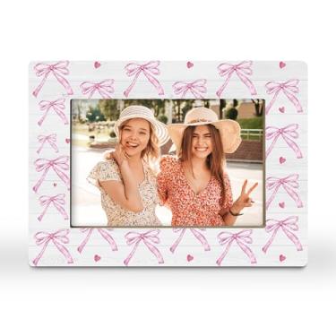 Imagem de CGBHW Porta-retrato de laço rosa para casais, amantes do Dia dos Namorados, para namorada, amigas, irmãs, namorada, presentes de noivado para mulheres, porta-fotos, 10 x 15 cm, horizontal para
