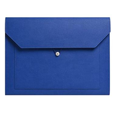 Imagem de Yufocusqc Pasta de arquivos A4 de couro PU para documentos com 2 bolsos, pasta de envelope com cordão elástico, expansão de 1,9 cm (azul)