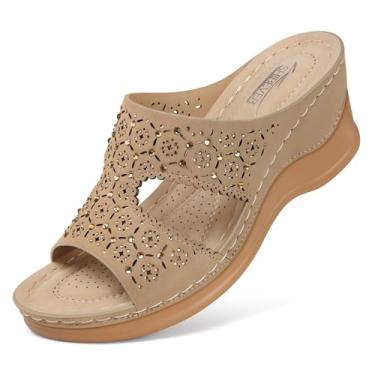 Imagem de SHIBEVER Sandálias de cunha para mulheres verão: plataforma elegante feminina de salto baixo chinelo anabela, 09 Damasco, 9