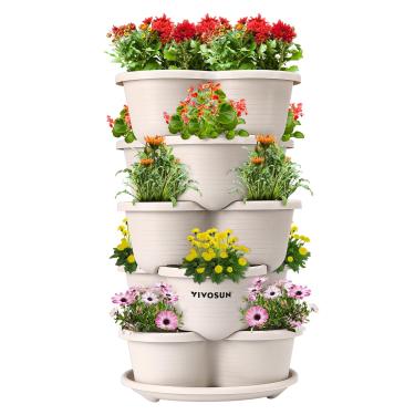 Imagem de VIVOSUN Vaso empilhável vertical de 5 camadas para morangos, flores, ervas, vegetais