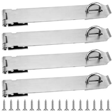 Imagem de KINJOEK 4 peças de trava de ferrolho de porta resistente de 20 cm, fecho de cadeado de segurança de aço inoxidável extragrosso com parafusos de montagem, travas de ferrolho de portão de 2,8 mm para