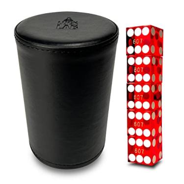 Imagem de Luck Lab Copo empilhável de dados de couro preto com 5 borda de lâmina serializada vermelha 19 mm casino dados - copo reto profissional para truques de mágica e empilhamento