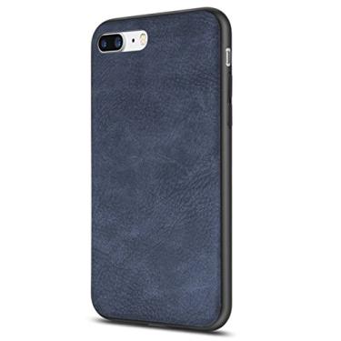 Imagem de Capa para iPhone 7 Plus Salawat para iPhone 8 Plus à prova de choque com couro sintético macio de poliuretano rígido PC proteção híbrida para Apple iPhone 7/8 Plus 5,5 polegadas, Azul