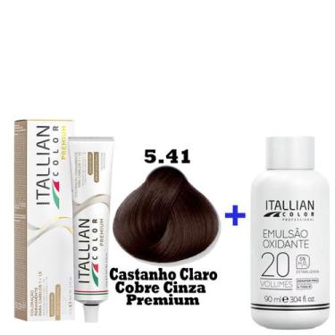 Imagem de Kit Coloração Itallian Premium 60g Castanho Claro Cobre Cinza 5.41+ Em