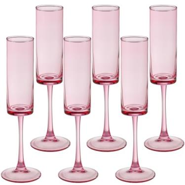 Imagem de 6 peças de taças de champanhe rosa de 170 g, taças de vinho com haste longa, taças coloridas, conjunto de 6 taças de champanhe sopradas à mão para copos de coquetel de casamento, Cava, Prosecco
