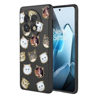 Imagem de KOARWVC Capa de telefone para OnePlus 13, capa 1+13, design de padrão de gato fofo, capa protetora fina de TPU macio para OnePlus 13 gato preto
