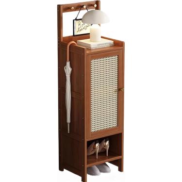 Imagem de Armário de armazenamento de sapatos de vime de plástico, armário de sapatos de bambu, armário de armazenamento de sapatos oculto para corredor, porta-sapatos independente com 1~4 portas e