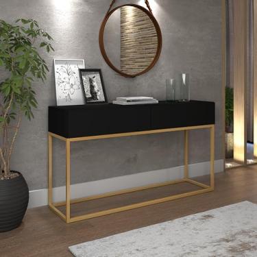 Imagem de Aparador Eros 110cm Comprimento Pés Em Metal Dourado Móvel Preto