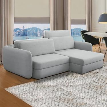 Imagem de Sofá Cama Sala de Estar Bipartido 274cm Retrátil Caixa Zero Torrion Veludo Bege G93 - Gran Belo