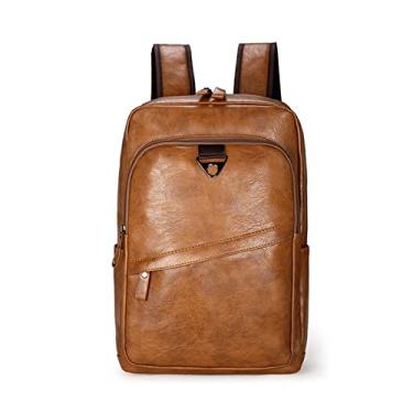 Imagem de Mochila masculina de couro PU grande mochila para laptop para homens, mochila escolar casual para adolescentes, meninos(Auburn)