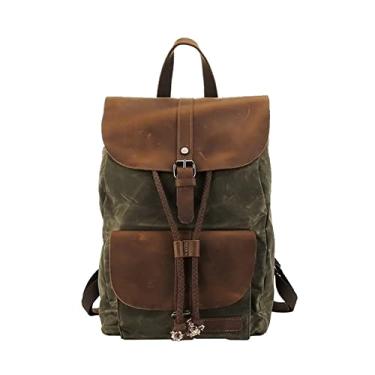 Imagem de Mochila estilo vintage ao ar livre para homens mochilas escolares de lona encerada grande capacidade mochila de viagem masculina(Army green)