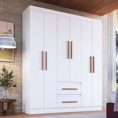 Imagem de Guarda-Roupa Solteiro Napoli 6 Portas 2 Gavetas 100% Mdf Branco - Doripel Móveis